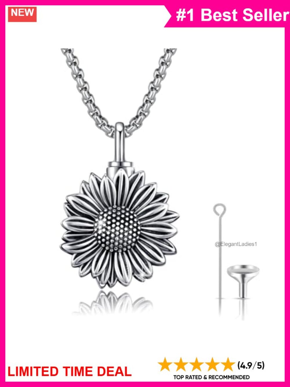Sterling Silver Sunflower Urn Necklace Cremation Memorial Jewelry
